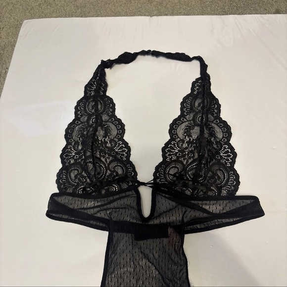 Victoria’s Secret Chantilly 2007 Lace Black Mesh Floral Teddy VTG SEXY 1PC Large - Picture 11 of 17